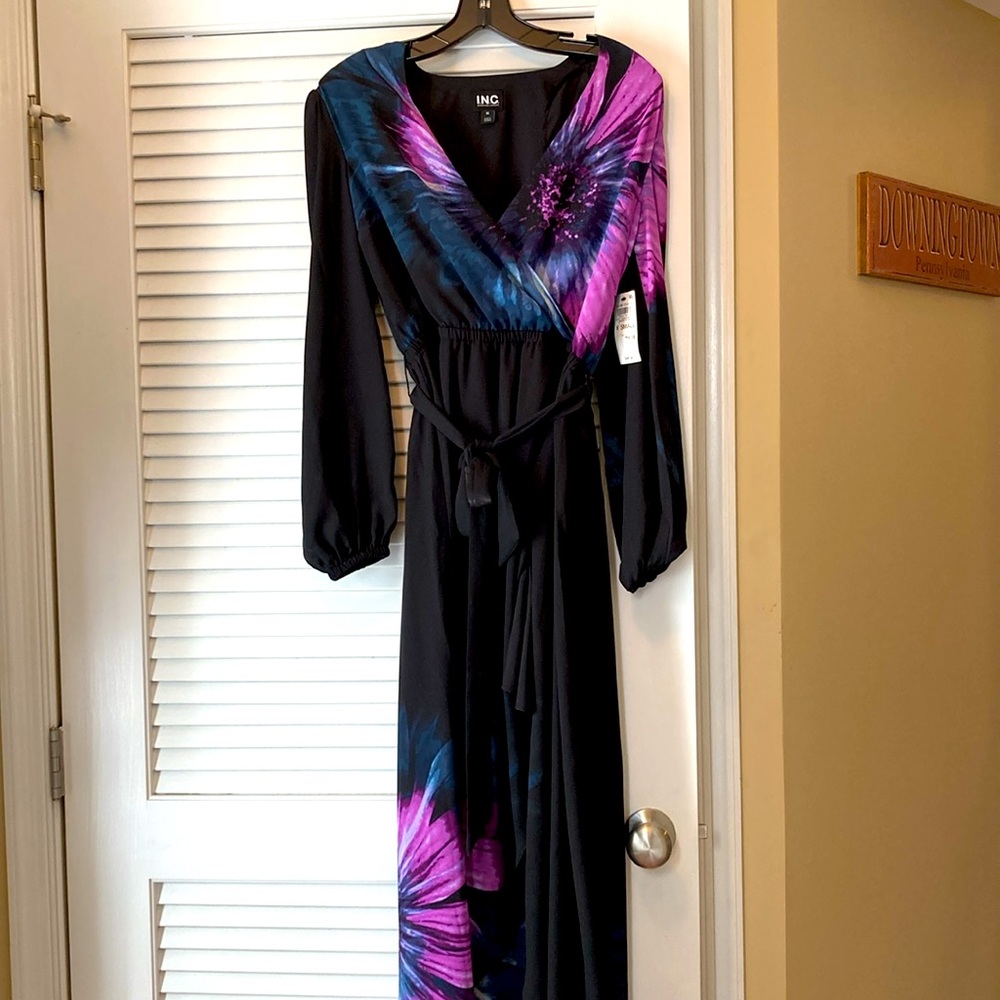 NWT INC International Concepts Women's Black and Purple Floral Dress.